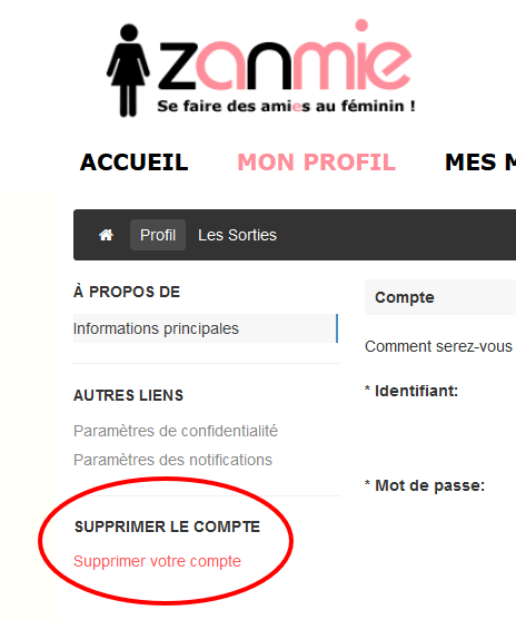 Supprimer son compte sur Zanmie Supprimer son compte sur Zanmie